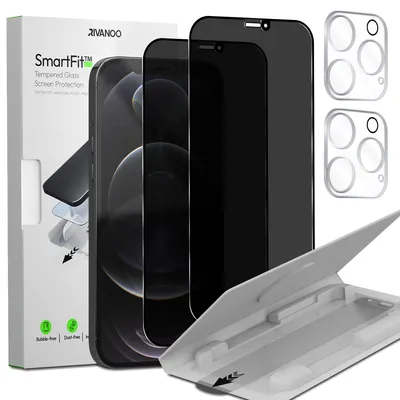 Produktbild von 2-Pack iPhone 12 Pro Displayschutzfolie Privacy & 2-Pack Kameraschutz - Gehärtetes Glas | [Automatische Installation] - Blasenfrei
