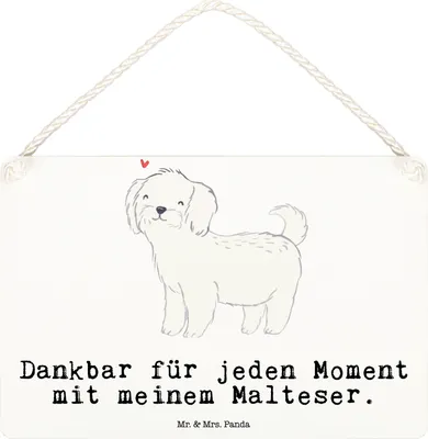 Produktbild von Mr. & Mrs. Panda Schild Malteser Moment DIN A6 - Weiß - Geschenk, Wandbild Holz, Holzschild, kleine aufmerksamkeit, wandtafel, Türschild
