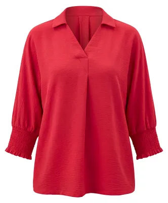 Produktbild von Damen Bluse rot XL V-Ausschnitt Lange Ärmel