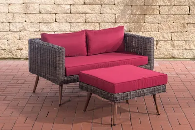 Produktbild von CLP 2er Sofa Molde mit Fußhocker Rundrattan braun-meliert rubinrot