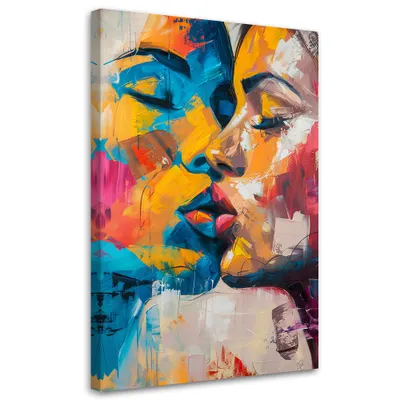 Produktbild von Leinwandbild Liebeskuss 80x120 Feeby Bunt bild für die wand bereit zum aufhängen