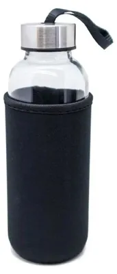 Produktbild von Nerthus FIH 648 Glasflasche 600 ml mit schwarzer Neoprenhülle wiederverwendbar i