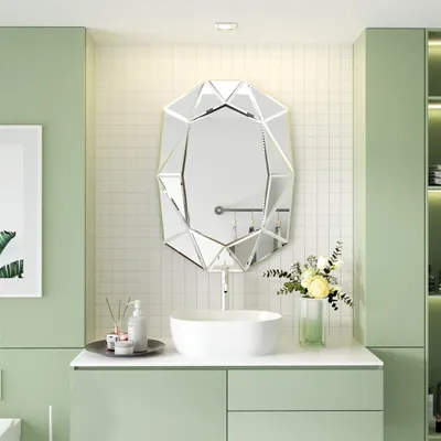 Immagine prodotto di Specchio da parete WISFOR grande design a diamante, specchio da bagno argento specchio decorativo da parete, specchio in vetro per bagno, soggiorno, corridoio 100×72 cm