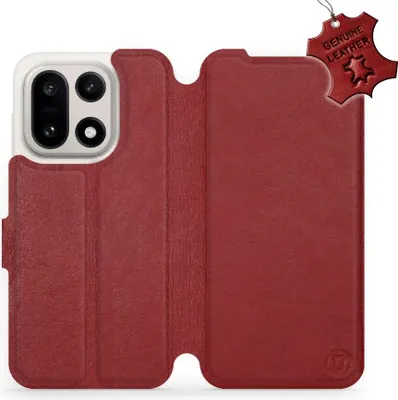 Zdjęcie produktu dla Etui na telefon komórkowy z prawdziwej skóry dla OnePlus 15, Mobiwear Leather, ciemnoczerwone