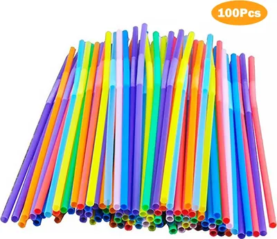 Produktbild von 100x Strohhalme Flexibler Kunststoff Biegsam Bunte Trinkhalme Geburtstagsparty