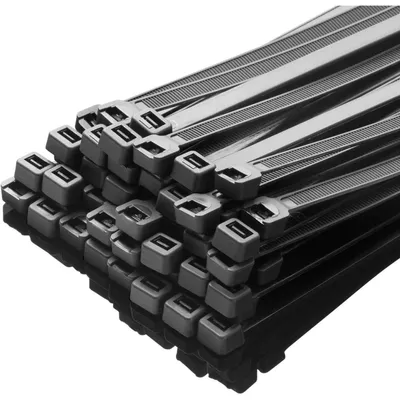 Immagine prodotto di Fascette stringicavo resistenti, 100 pezzi, 250 mm x 7,6 mm, nere, in nylon, con resistenza alla trazione di 50 kg