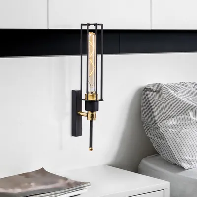 Immagine prodotto di Opviq, applique in metallo, nero e oro, 8 x 10 cm, altezza 36 cm, E27 max 40 W, IP20 | Design elegante e industriale per interni moderni.