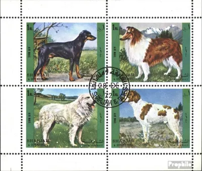 Produktbild von Briefmarken Sharjah 1972 Mi 1292-1295 Kleinbogen (kompl.Ausg.) gestempelt Hunde