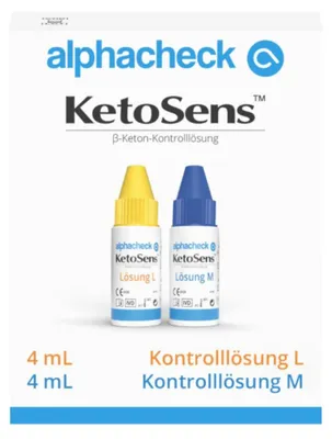 Produktbild von Alphacheck KetoSens β-Keton-Kontrolllösung L+M | Packung (2 Fläschchen)