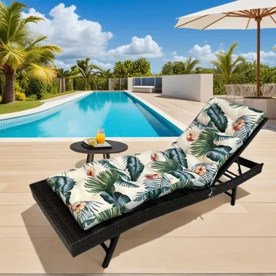 Image de (style hawaïen) Coussin pour chaise longue 180x50x10cm, Coussin pour chaise longue de jardin étanche, Coussin pour chaise longue d'extérieur avec bandes de fixation, Coussin pour chaise de pont, Coussins pour chaises longues