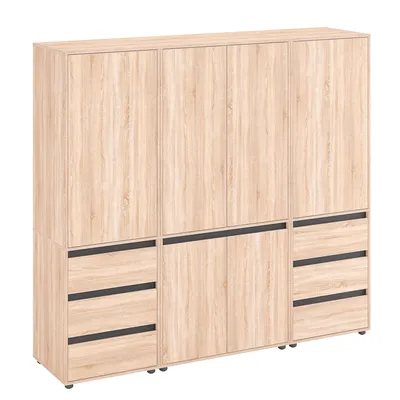 Produktbild von KOMTO Kleiderschrank Groß in Sonoma -  Mehrzweckschrank mit 6-türig & 6 Schubladen | Drehtürenschrank Cube 210 x 192 x 53 cm