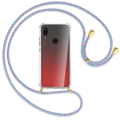 Produktbild von Handykette Backcover-Schutzhülle mit Band (Metall goldfarben) für Xiaomi Redmi 7 - pink/mint