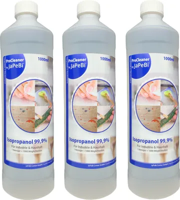 Produktbild von JaPeBi Contor Isopropanol 99.9% Technischer Alkohol, 1 Liter, 3 Stück, zur Reinigung & Entfettung, universell einsetzbar, schnell trocknend, rückstandsfrei