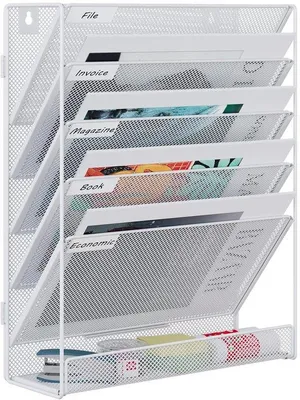 Produktbild von Metallene A4-Ordnerhalter, Wandordnerhalter, Archivhalter, Dokumenthalter, hängender Ordnerorganizer, Flyerständer, Broschürenverteiler, weiß