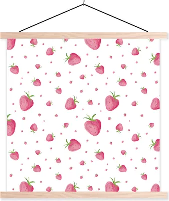 Produktbild von MuchoWow® Textilposter Erdbeere - Aquarell - Schablonen 40x40 cm mit holzfarbenen Rahmen - Posterleiste