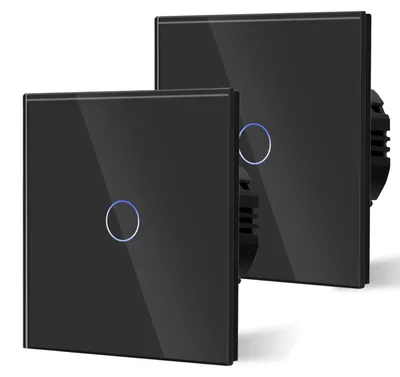 Immagine prodotto di Interruttore a sfioramento, interruttore da incasso con indicatore LED e pannello in vetro, confezione da 2, 86 mm, nero