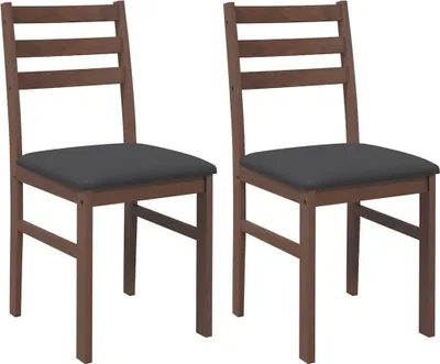 Image de vidaXL Chaises de salle à manger avec coussins 2 pcs. Marron Bois massif Hévéa