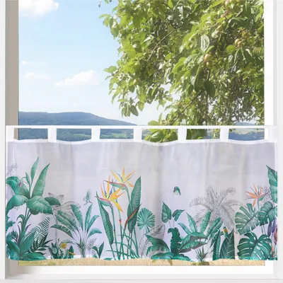 Produktbild von heimtexland ® Scheibengardine Palmblätter Gardine Digitaldruck HxB 45x120 Fensterdekoration  Typ789 Tropical Grün