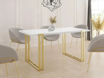 Obrázok produktu pre Rozťahovací jedálenský stôl - Veľký stôl v loftovom štýle so zlatými kovovými nohami 120 až 220 cm - Priemyselný stôl do obývačky - Spacesaver - Biely - 120 x 80 cm