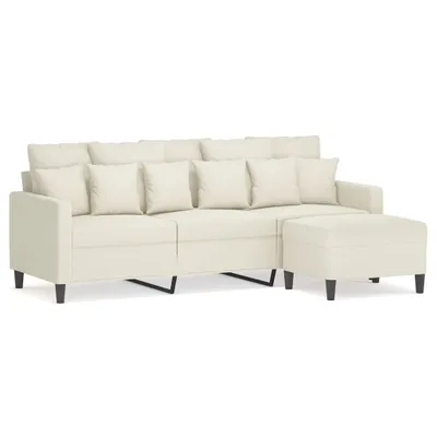 Produktbild von 3-Sitzer-Sofa mit Hocker Creme 180 cm Samt