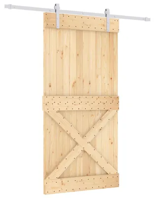 Productafbeelding van vidaXL Schuifdeur, natuurlijke kleur en wit, 100 x 210 cm, massief dennenhout