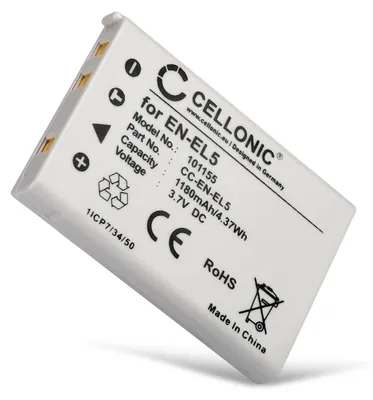 Image de CELLONIC 1x Batterie pour Appareil photo Compatible avec Nikon Coolpix 5200, Coolpix P510, Coolpix P500, EN-EL5 - (1180mAh, 3.7V)