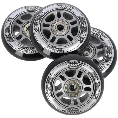Image de Jeu de roues noires enPolyuréthane76x24 + roulements ABEC9 NILS EXTREME