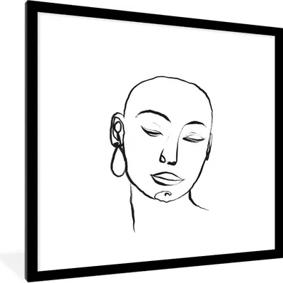 Produktbild von MuchoWow® Gerahmtes Poster Frau - Porträt - Schwarz - Weiß 40x40 cm - Poster mit Schwarzem Bilderrahmen Wandposter Rahmen Foto Bilder - Poster - Plakat im Rahmen