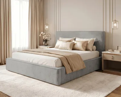 Image de BESILIO Lit de chambre 180x200 Zanzi - cadre métallique, lit avec coffre de rangement, passepoil décoratif - Gris