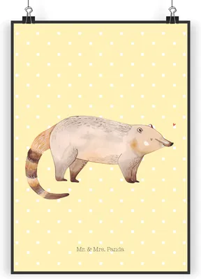 Produktbild von Mr. & Mrs. Panda Bild Nasenbaer DIN A3 - Gelb Pastell - Geschenk, Bär, Wandbild, Plakat, Nasenbären, Posterdruck, Lustige Sprüche, wanddeko, Rüsselbär, Nasenbär, drucke