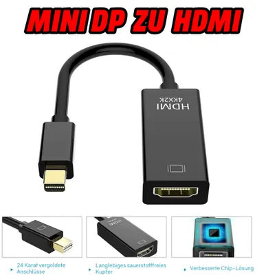 Produktbild von Mini Displayport auf HDMI Adapter Kabel Mini DP zu HDMI 4K Stecker Wandler Konverter