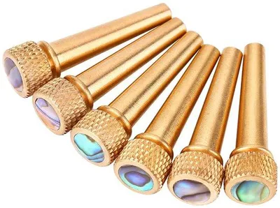 Productafbeelding van Gitaaraccessoires - 6-delig - Messing/Abalone - Brugpennen - Akoestische gitaren - Versterker set