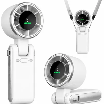 Produktbild von Turbo-Handventilator,Tragbarer Ventilator mit 5 Windstufen,LED-Display,4000mAh Akku,Mini Kühlventilator 180° Faltbarer,Type C,Leise