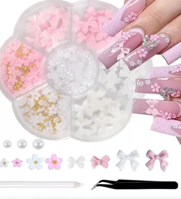 Produktbild von Nagelanhänger - 3D-Nagelset mit Pinzette - Nageldekoration - Strassstein - Schmetterlinge - Weiße Perlen - Für Nagelkunstdekoration und DIY