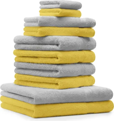 Produktbild von Betz 10-tlg. Handtuch-Set PREMIUM CLASSIC 2 Duschtücher 4 Handtücher 2 Gästetücher 2 Seiftücher  Farbe: gelb & silbergrau