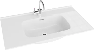 Produktbild von LAVITA Möbelwaschtisch Minnesota 800 | Möbelwaschbecken | Waschbecken mit Überlauf und Hahnloch | Aus hochwertigem Porzellan | Waschtisch | 81x46,5x17 cm | Weiß Glanz
