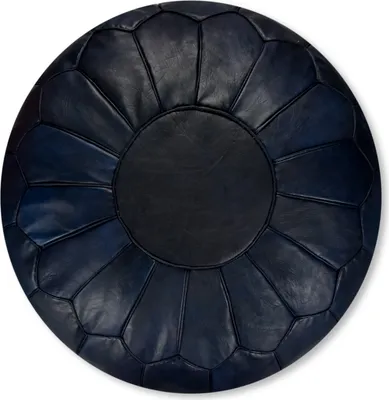 Produktbild von Marokkanischer XL Echtleder Pouf - Dunkelblau - Handgefertigt - gefüllt geliefert - Ottoman Sitzsack Fußhocker