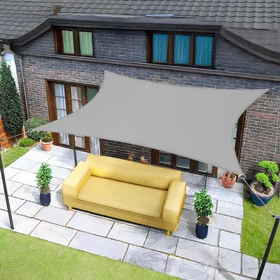 Image de Voile d'ombrage rectangulaire, 3,5 x 5 mètres, imperméable, gris, protection UV 95%, polyester