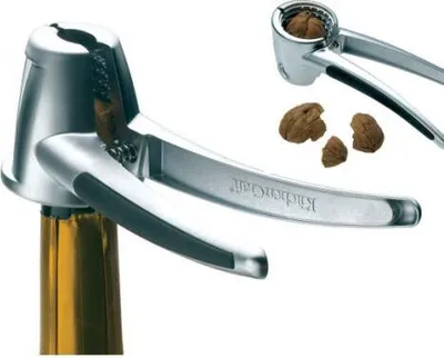 Productafbeelding van BarCraft - 3-in-1 notenkraker, kurkentrekker en flesopener, met schroefdraad, metaal, 24,5 x 10 cm