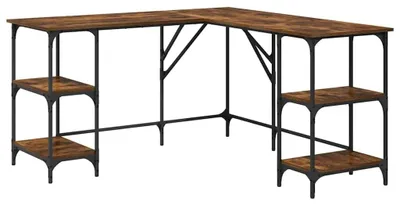 Image de Bureau en forme de L en bois et métal - 139x139x75 cm - Bureau d'ordinateur en angle