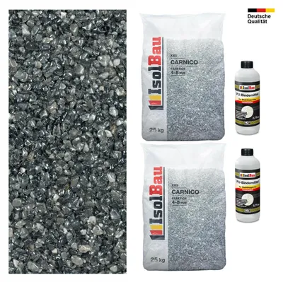 Steinteppich SET Carnico 4-8mm Marmorkies 50kg + PU-Bindemittel Set für 5m²