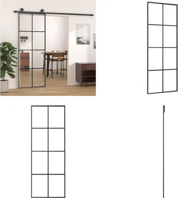 Zdjęcie produktu dla vidaXL Drzwi przesuwne czarne 76x205 cm ESG szkło i aluminium - Drzwi przesuwne - Drzwi przesuwne - Drzwi szklane - Drzwi do stodoły