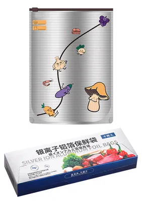Produktbild von 10 wiederverschließbare Gefrierbeutel aus Aluminiumfolie mit Standboden, Vakuumbeutel mit Reißverschluss und Etikett für Gemüse, Obst und Fleisch