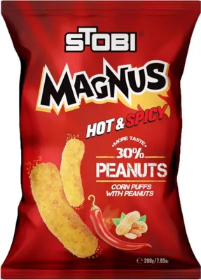 Produktbild von Stobi Magnus hot & spicy Maisflips mit Erdnüssen 200g