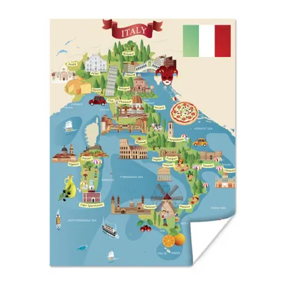Obrázok produktu pre MuchoWow® Plagát - Mapa - Taliansko - ilustrácie - 120x160