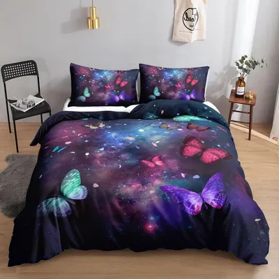 Produktbild von Bettwäsche-Set Milchstraße Schmetterling 155x220cm 2x80x80cm Mikrofaser