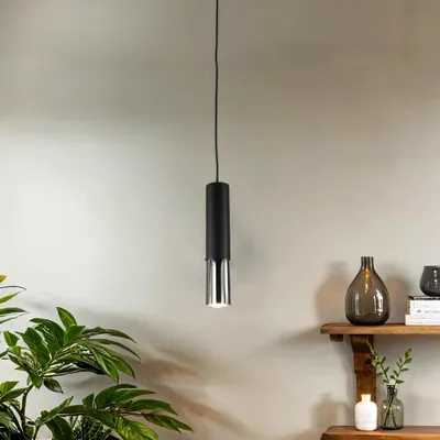 Produktbild von Hängelampe Schwarz Chrom Ø 5 cm schmal GU10 Pendelleuchte Metall Hängeleuchte Kücheninsel