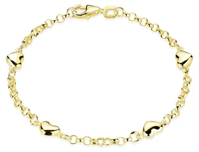 Produktbild von MATERIA Mädchen Armband Gold mit Herzen - 925 Silber Armkettchen Kinder Schmuck vergoldet 16cm in Etui SA-108-Gold