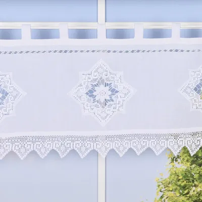 Produktbild von Häkelspitze Häkelgardine Panneaux mit Schlaufen und Häkeldetail Sternornament weiß 125x45cm