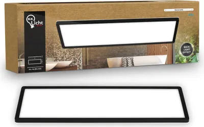 Produktbild von B.K.Licht LED Panel Flach 58x20cm Eckig 22W 3000lm 4000K Neutralweiß Spritzwasserschutz Schwarz - Deckenlampe Badezimmer Küche Wohnzimmer
